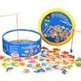 thumbnail image 1 of Fiudx Liquidación de ofertas flash Juego de juguetes de pesca magnéticos de madera, 41 Uds., juego de peces, juguete de pesca educativo, 1 of 7
