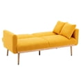 thumbnail image 4 of Convertible Sofa Sleeper with 2 Pillows, Accent Velvet Sofa Upholstered Couch Loveseat with Adjustable Backrest and Golden Metal Legs, Futon Sofa Bed with Square Arm for Living Room, Yellow Teddy, 4 of 7