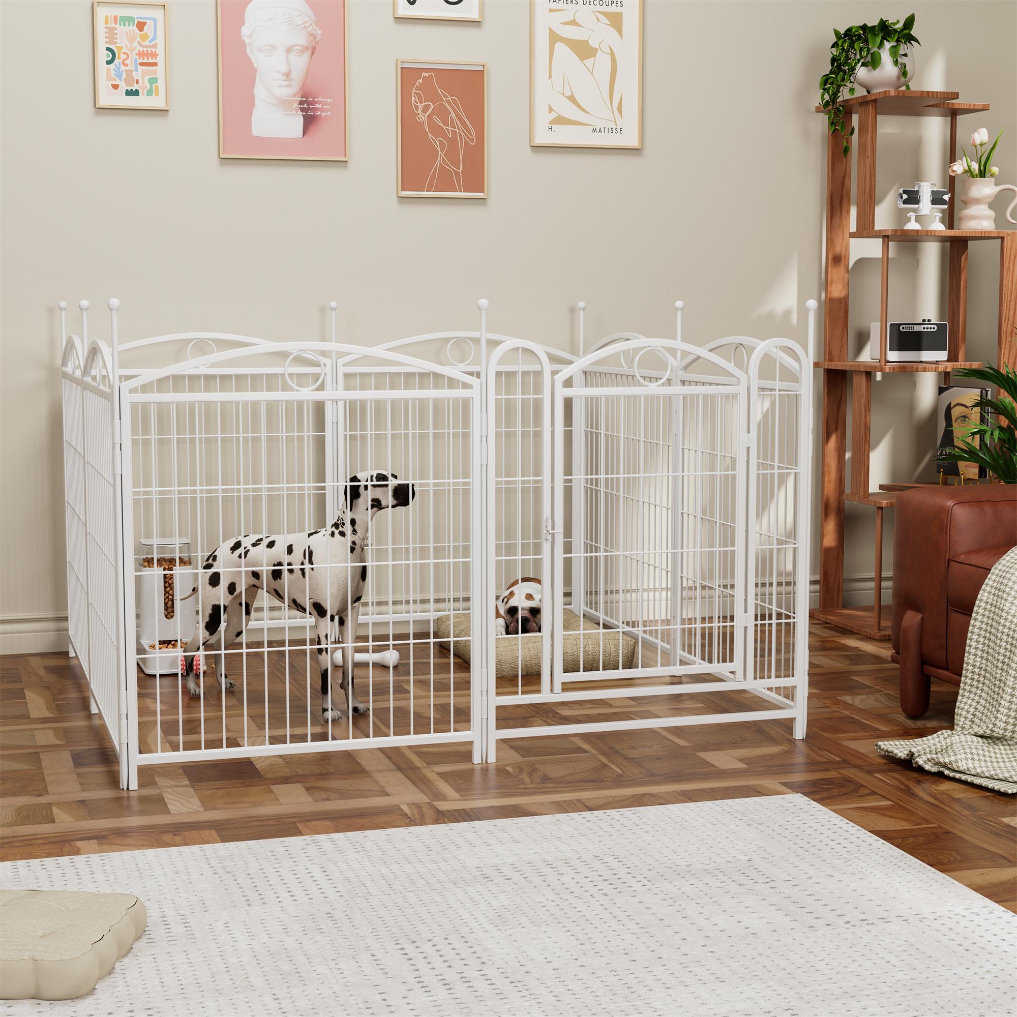 Pefilos Outdoor Dog Playpen with Doors, 32" 8 Panels Indoor Dog Fence Metal Dog Pen Pet Puppy Exercise Pen for RV Camping Garden Yard, White