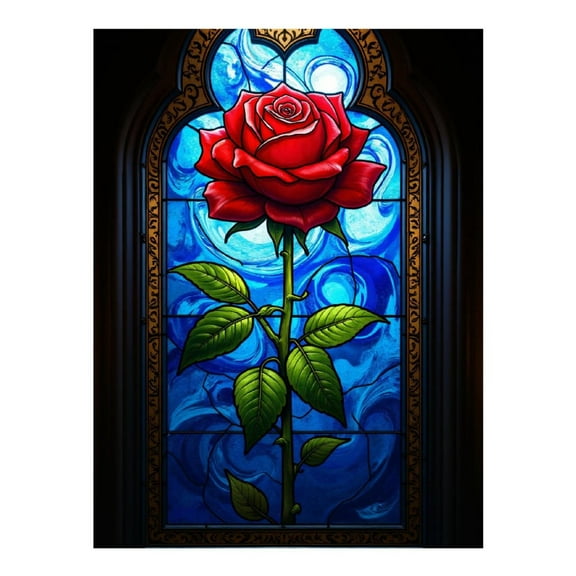 Diamond Art Kits for Adults - 5d Stained Glass Red Rose Window Diamond Painting for Adults, Diamond Art for Adults Beginners, Frameless Diamond Painting Kits for Adults for Home Wall Decor