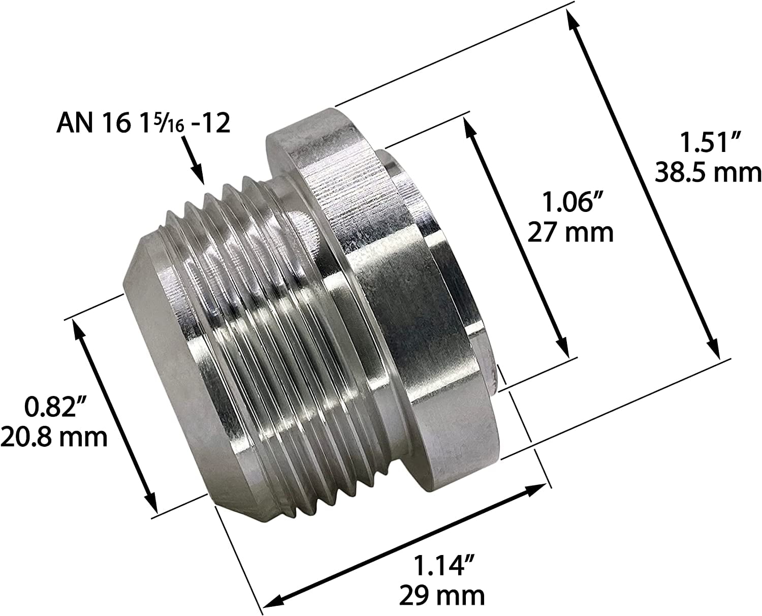 AN16 Weld On Bung Stainless Steel Male Flare Weldable Fuel Tank Fitting  AN16 JIC-16 AN (1-5/16-12) Thread Hose Adapter Connector (2, Stainless  Steel, 