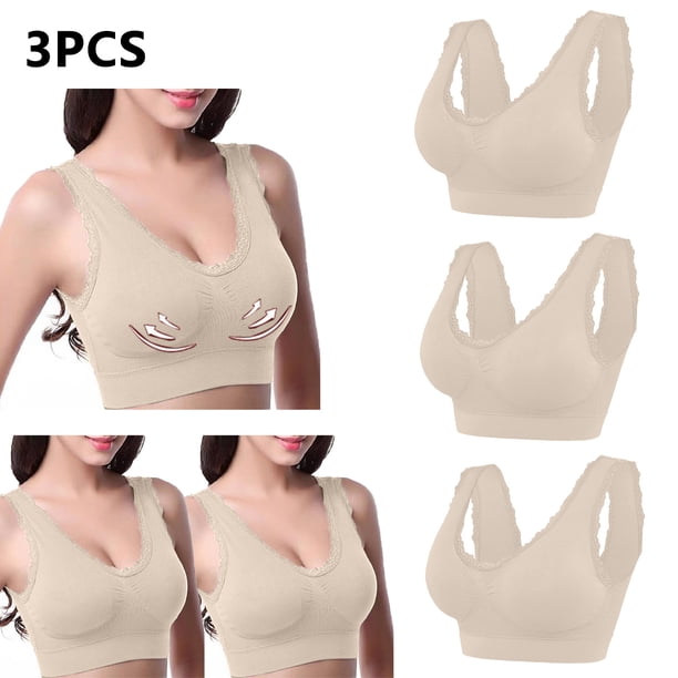 Puntoco Sujetadores sin aros para mujer, ropa interior de encaje brillante, cómodo y transpirable, sin aros