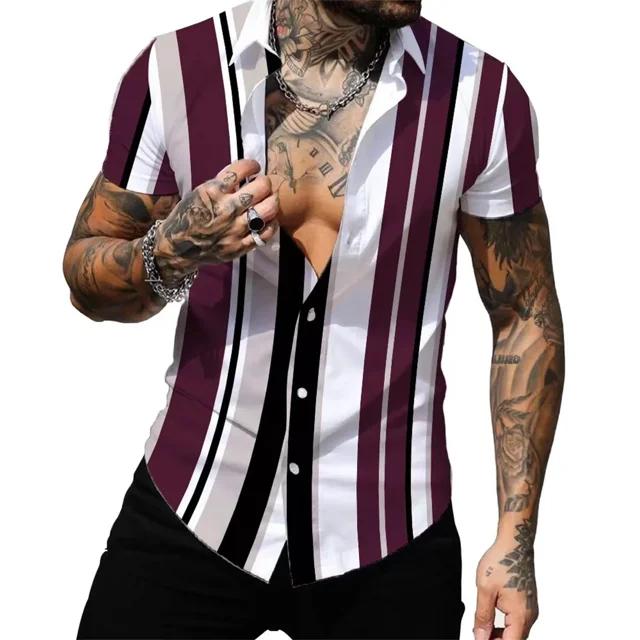 Chemise Décontractée à Manches Courtes Rayée de Haute Qualité pour Hommes pour l'Été