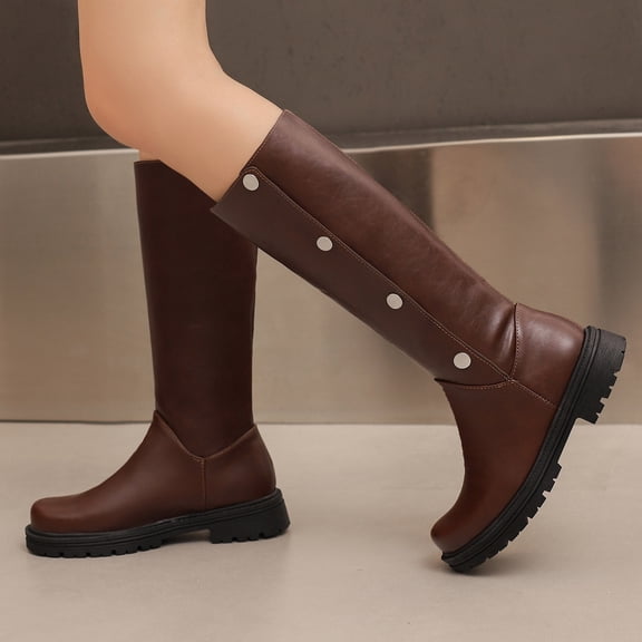 Women's Stacking Boots With Folding And Wearing High Boots Low Heels Motorcycle Boots