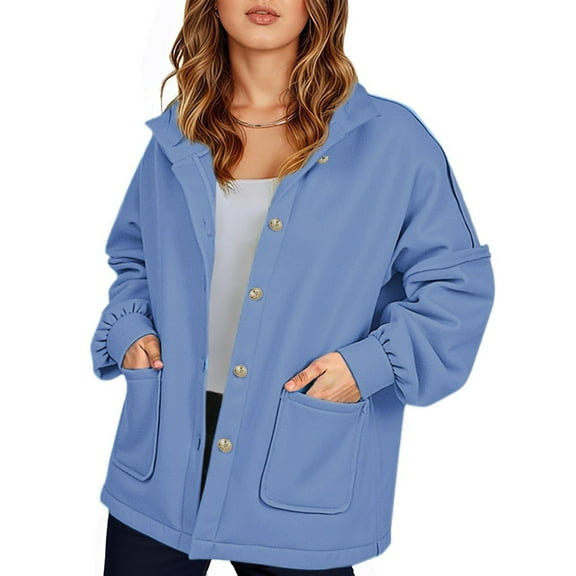Womens Fleece Jacket Casual Long Sleeve Stand Collar Shacket Fall Winter Lightweight Coat with Pocket