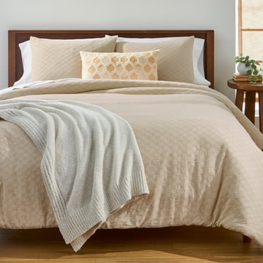 Better Homes & Gardens 3-Piece Papyrus Beige Block Weave Comforter Set, Adult Full/Queen