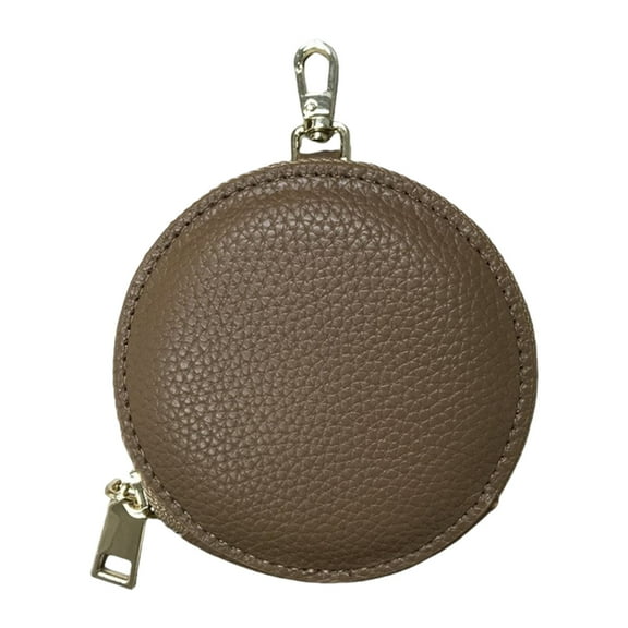 URTERYSER Stylish Round Coin Purse PU Leather Change Pocket Zippered Storage Organized Wallet Money Bag for Women and Students Brown