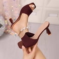 thumbnail image 5 of Women's Heeled Sandals Wide Width, Knit Open Toe Slip On Mules, Stiletto Heel Casual Dress Sandals for Spring Summer, Black/Green/Beige/Brown, 5 of 9