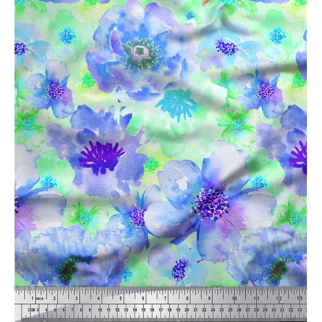 Soimoi Poly Georgette Fabric Flower Watercolor Decor Fabric Printed Yard 52 Inch Wide