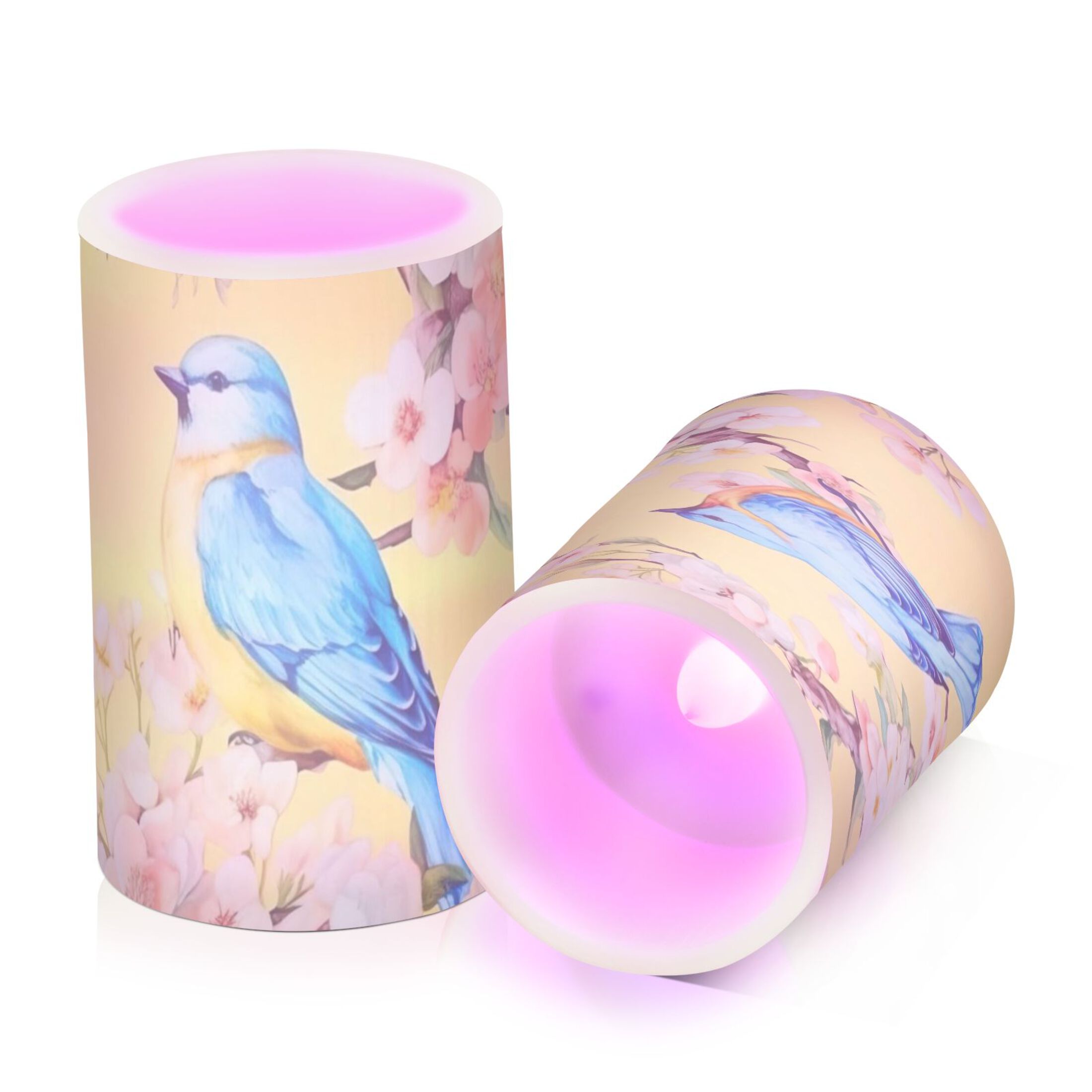 Flower and Bird Flickering Flameless Candles Battery Operated with Remote Timer LED Pillar Candles Set of 2