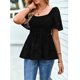 thumbnail image 5 of Top de manga corta para mujer Camisa de cintura elástica con dobladillo suelto Jacquard Top de moda, 5 of 8
