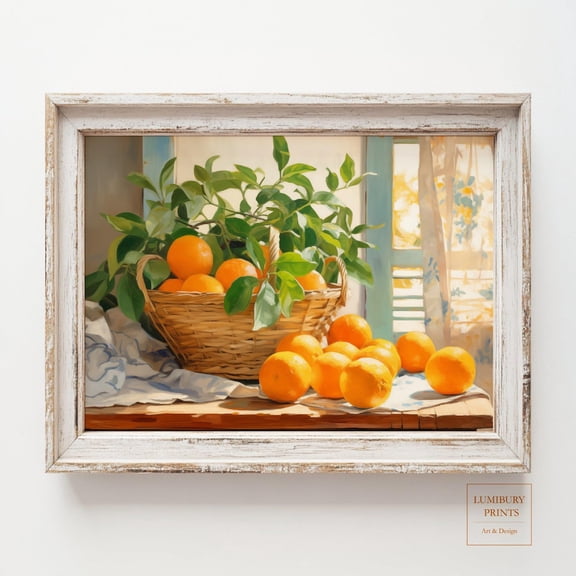 Orange Wall Art, Farmhouse Kitchen Art, Fruit Basket Print, Rustic Kitchen Decor, Vintage Fruit Art, Country Fruit Print, Home Decor UNFRAMED Poster, Wall Art for Decor, Present, 8x12