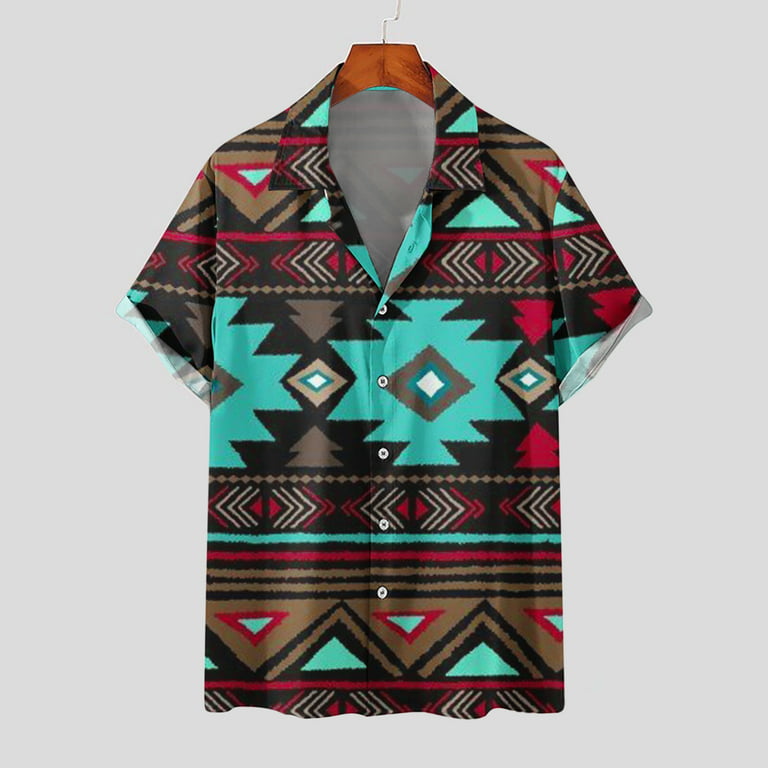 ZCFZJW Western Shirts for Men Vintage Ethnic Style Aztec Pattern