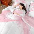 thumbnail image 4 of Manfei Pink White Bedding Comforter Set 7pcs, Modern Abstract Art King Bedding Sets, Geometric Line Stripe Bed Sheets, Microfiber Bedroom Decor, 4 of 8