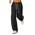 thumbnail image 5 of Hurxie Mens Baggy Sweatpants Casual Pants Elastic Drawstring Waist with Pockets Loose Fit Wide Leg Joggers Black,5XL, 5 of 7