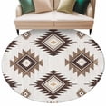 thumbnail image 2 of 7ft Washable Round Rug, Khaki Brown Non-Slip Circle Area Rug for Living Room Dining Room, Aztec Ethnic Southwestern Native Geometric Indoor Floor Mat for Home Decor, 2 of 9