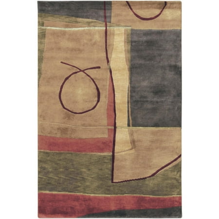 - 2' x 3' Earth Tone Dancer Dark Khaki and Wine Red Wool Area Throw Rug