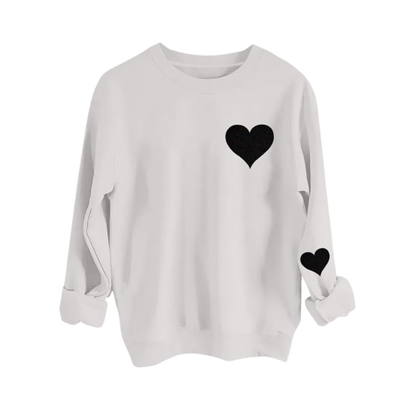 Atogsazn Womens Valentine's Day Sweatshirt Casual Fleece Long Sleeve Pullover Sweatshirts Spring Fall Tops Clothing 02-White S Fashion
