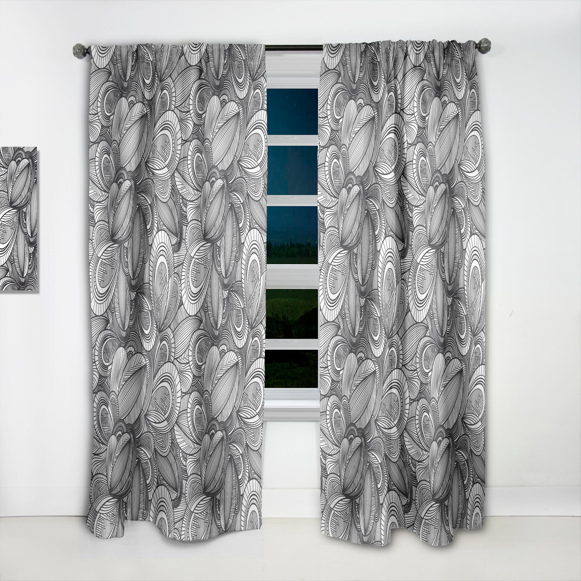 Designart 'Geometric Leaves In Monochrome' Traditional Curtain Panel