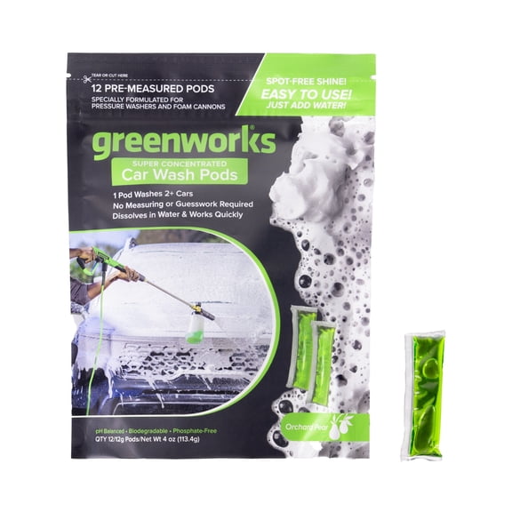 Greenworks Super Concentrated Car Wash Pods, Formulated for Pressure washers and Foam Cannons