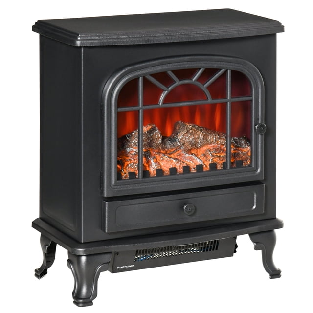 HOMCOM Chauffage de Cheminée Électrique, Poêle de Cheminée Autoportant avec Effet de Flamme Réaliste et Température Réglable, Protection contre la Surchauffe, 750W/1500W, Noir