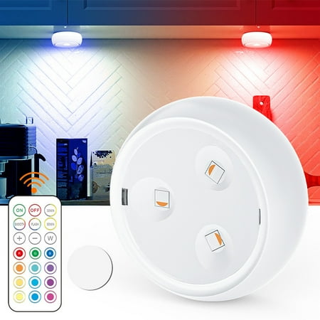 

Pebbuoy LED Remote Control Night Light with Color Changing Mode 13 Colors 5 Brightness Levels Easy to Install Under-Cabinet Light