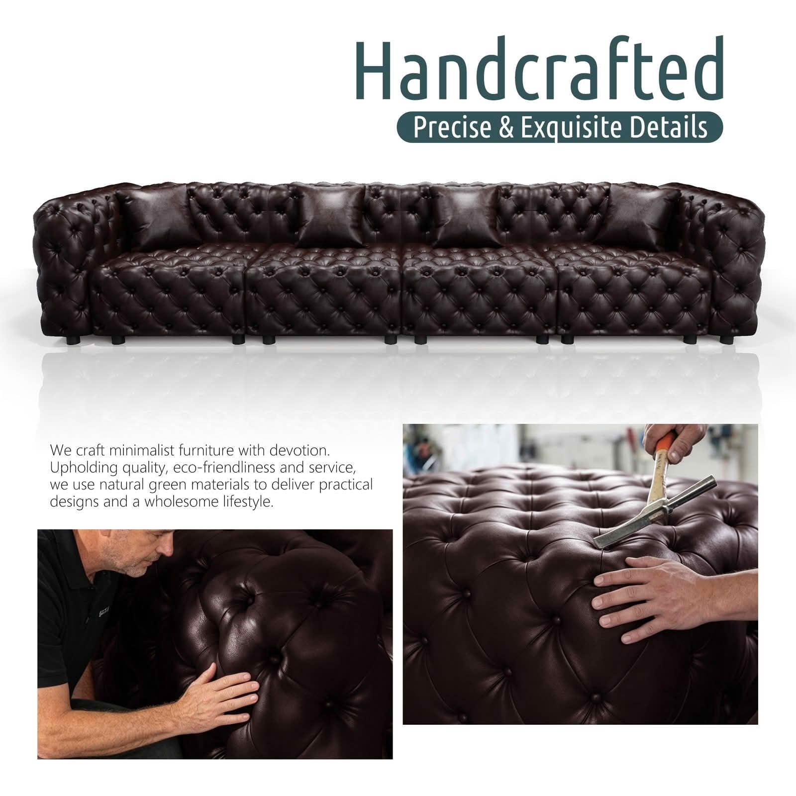 MAYEERTY 6‑Seat Faux‑Leather Modular Sofa, Handcrafted Button Tufted Couch with 6 Pillows for Living Room & Small Apartment