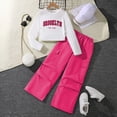 thumbnail image 2 of Auroural girls clothes sets 14-16 Children's Youth Casual Versatile Letter Printed Long Sleeved Top And Work Pants Two-piece Set For Kids, 2 of 8