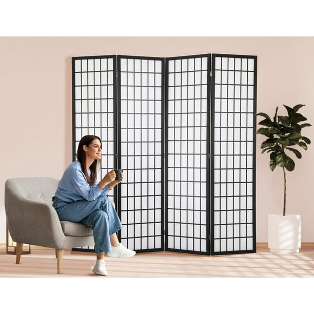 YRLLENSDAN Wood Oriental Shoji Room Dividers with 4 Panels, 6Ft Folding