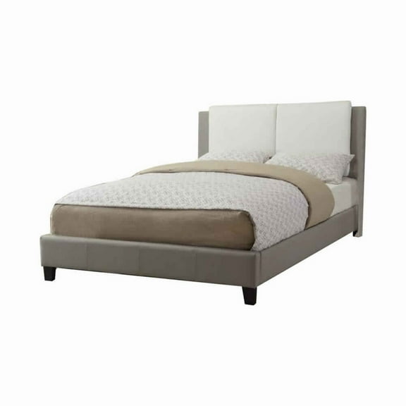 Elegant Wooden Full Bed With White PU Head Board, Gray