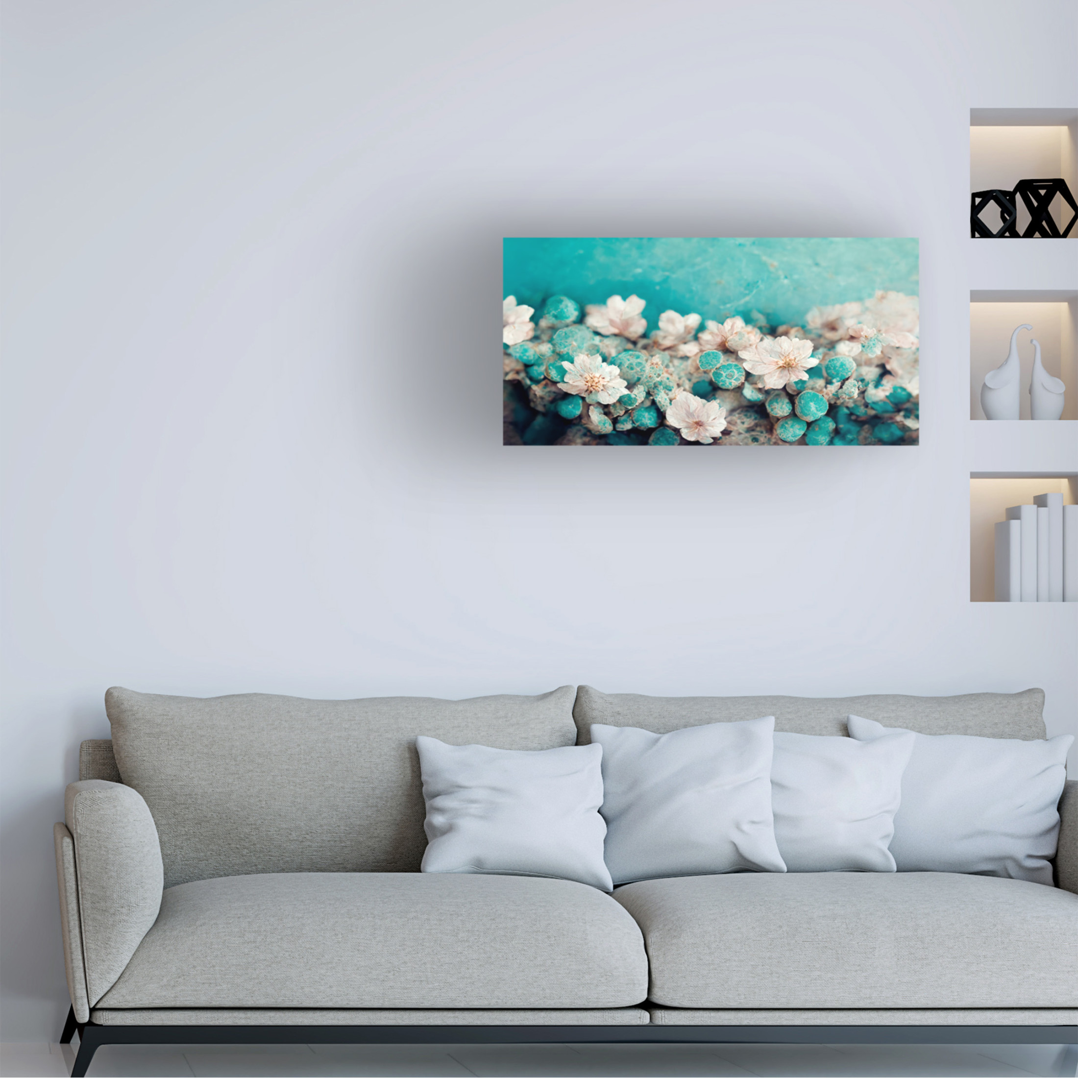 Canvas Wall Art - Treechild 'Turquoise Buds' Wall Art for Living Room, Bedroom, or Office D?cor by Trademark Fine Art - 24 x 12 Inches