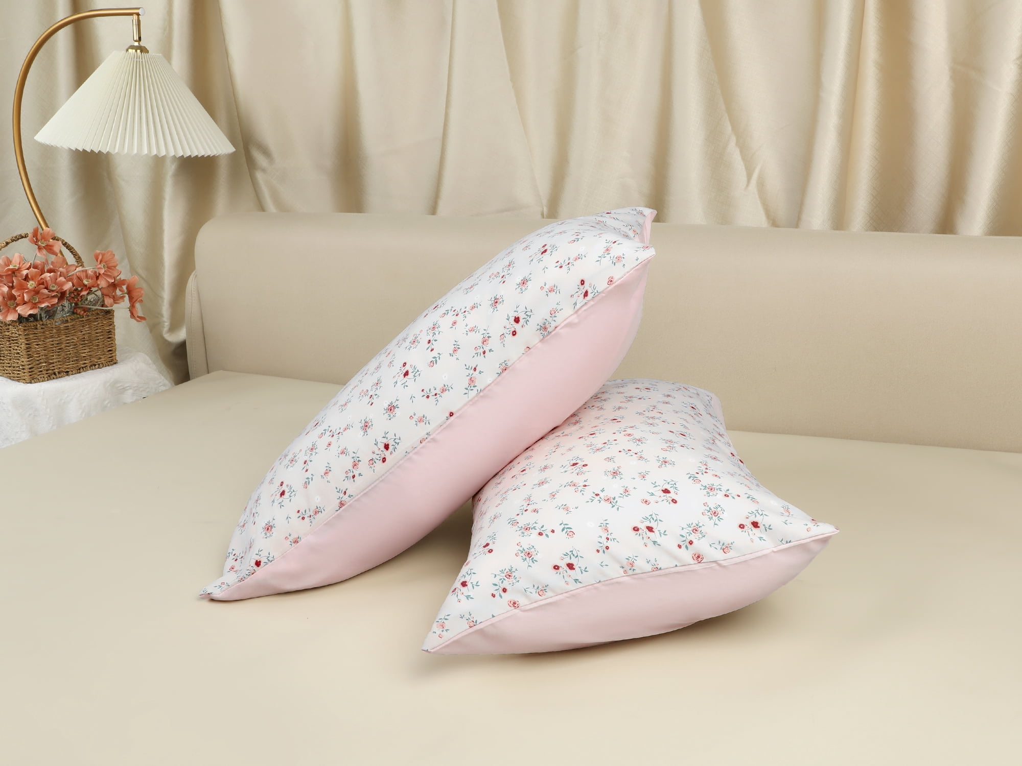Unique Bargains 2 Pack Pillowcase Breathable Soft Floral Pillow Cases Gift Light Pink