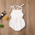 thumbnail image 3 of Baby Girls Summer Bodysuit, Solid-Color Tied Spaghetti Strap Sleeveless Romper, 3 of 8