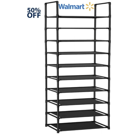 Techvida Shoe Rack 10 Tiers,Shoe Rack Storage Organizer,30 Pairs Shoe Stand Shoe Cabinet Shoe Storage Organizer,Shoe Rack for Entryway,Black