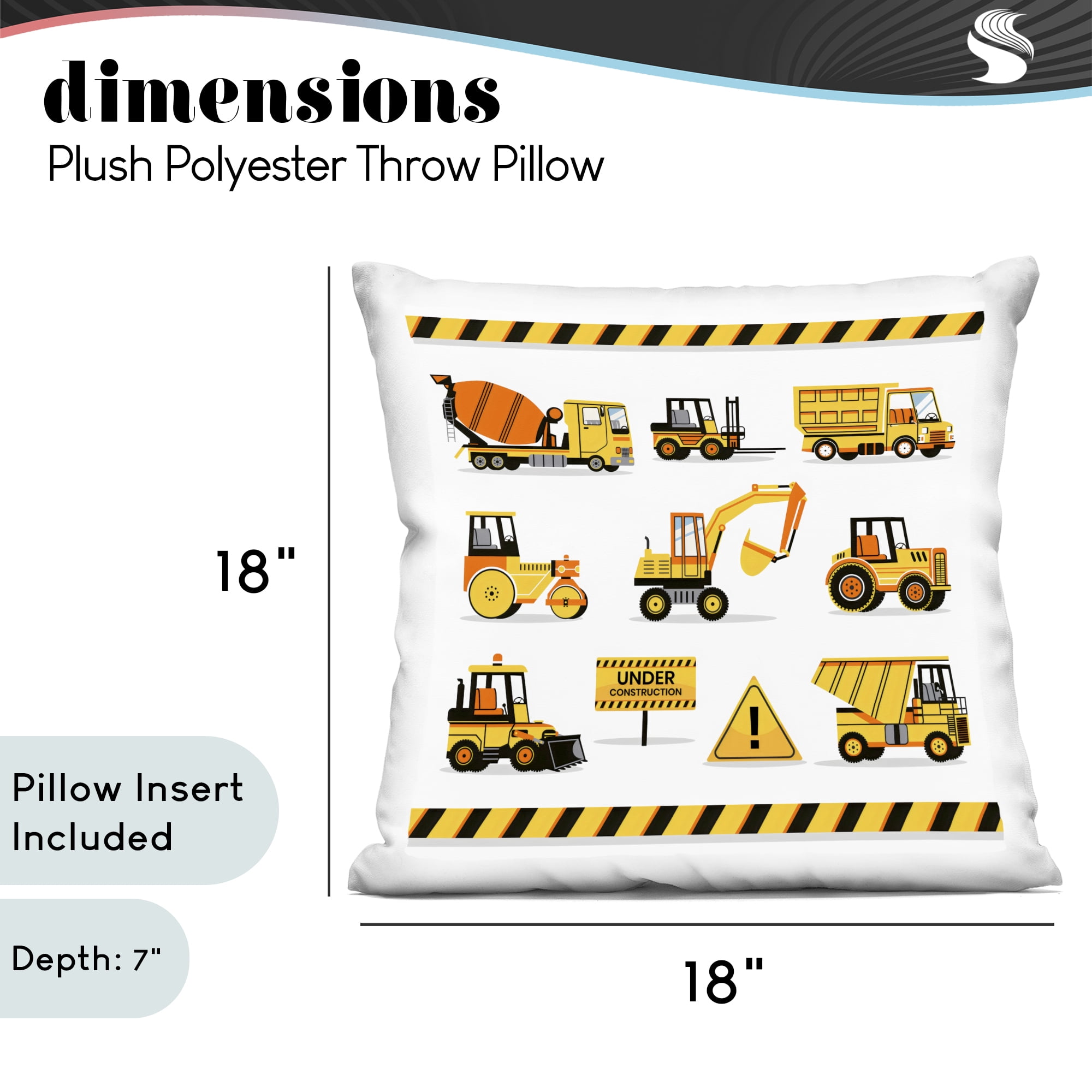 Stupell Industries Construction Vehicles with Warning Decorative Printed Throw Pillow, design by Creative Studio