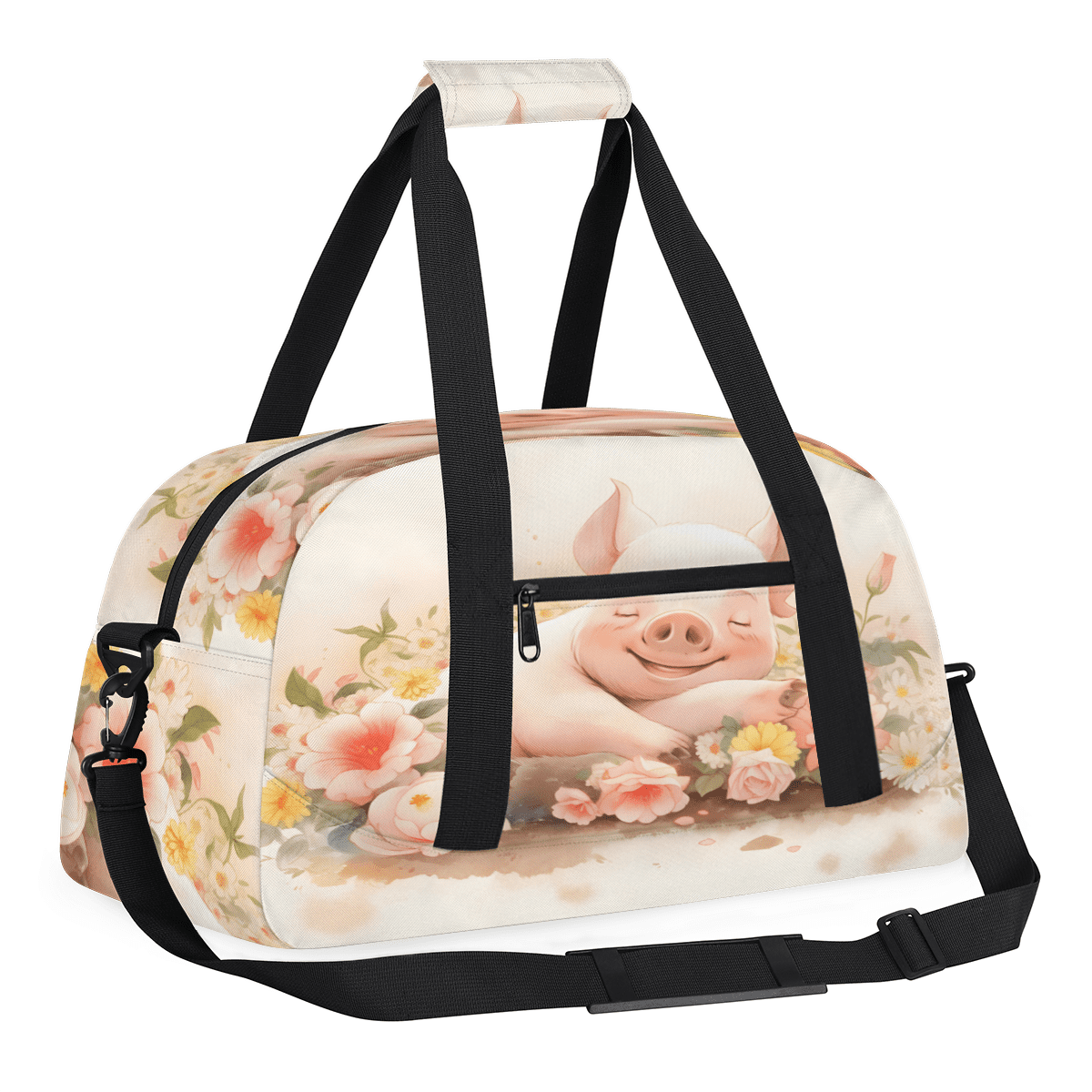 Herdesigns Cute Sports Duffle Bag for Women & Men, Flower Pig Gym Bag Dance Bag Overnight Bag Carry On Weekender Travel Bag