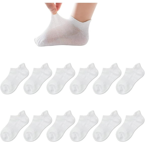 Toddler Non Slip Socks No Show Anti Skid Ankle With Grips 12 Pairs for Kids Little Girls Boys 12 Pairs,white 2-4T