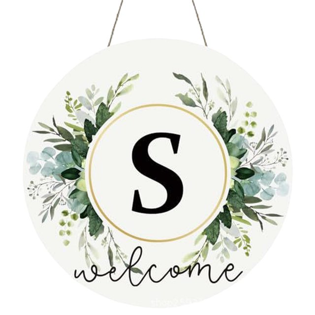 Clearance! Monogram Letter Welcome Sign for Front Door Rustic Green Floral Family Initial House Warming Decor Spring Summer Wooden Wreath Personalized Sign for House Front Porch 12 Inch