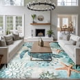 thumbnail image 4 of Teal Sea Turtle Coastal Area Rugs 6x9 for Living Room, Nautical Summer Beach Starfish Non Slip Washable Rug Runner, Low Pile Indoor Floor Carpet Mat Bathroom Rugs for Bedroom, Kids Room, 4 of 9