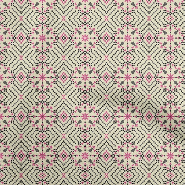 oneOone Cotton Silk Light Yellow Fabric Geometric Fair Isle Pattern Sewing Craft Projects Fabric Prints By Yard 42 Inch Wide
