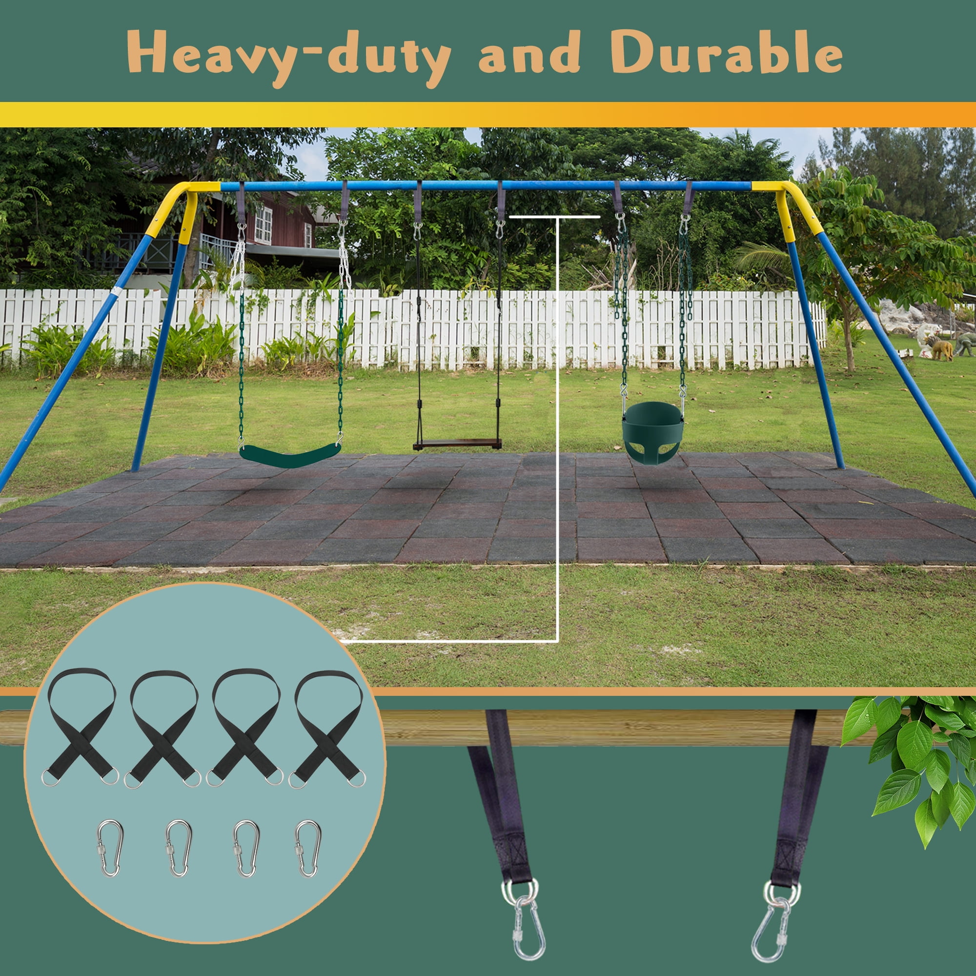 KINSPORY Toddler & Child Swing Seat, Heavy-Duty High Back Fully Assembled, Iron Chain Eva Swing for Indoor/Outdoor, Hanging Tree Straps（Green）
