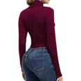 thumbnail image 5 of YEJIMAN Red V Neck T Shirts For Women, polyester Oversized Tshirts For Women, Women Mock Turtleneck Long Sleeve Pullover High Neck Sexy Tight Fitting Priming T Shirt, 5 of 5