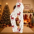 thumbnail image 2 of Christmas Pajama Pants for Women Drawstring Christmas Deer Print Pjs Pants Casual Soft Comfy Lounge Sleep Pants Holiday Pj Bottoms Pink,L, 2 of 6