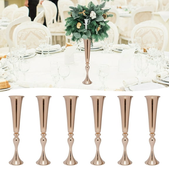 6 Pcs 22.2" Height Iron Vase Road Guide Wedding Stage Decorations for Ceremony 6 Packs Metal Trumpet Vase Desktop Mount Vase Tabletop For Wedding Centerpiece