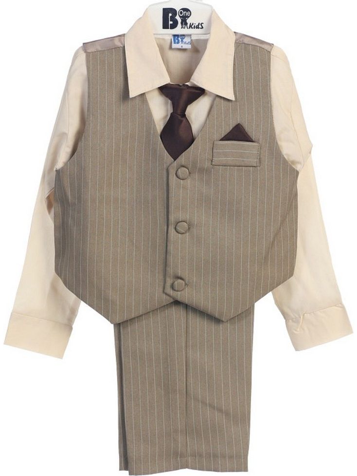 B-One Four Piece Black Striped White Shirt Black Boys Vest Set 9M-4T