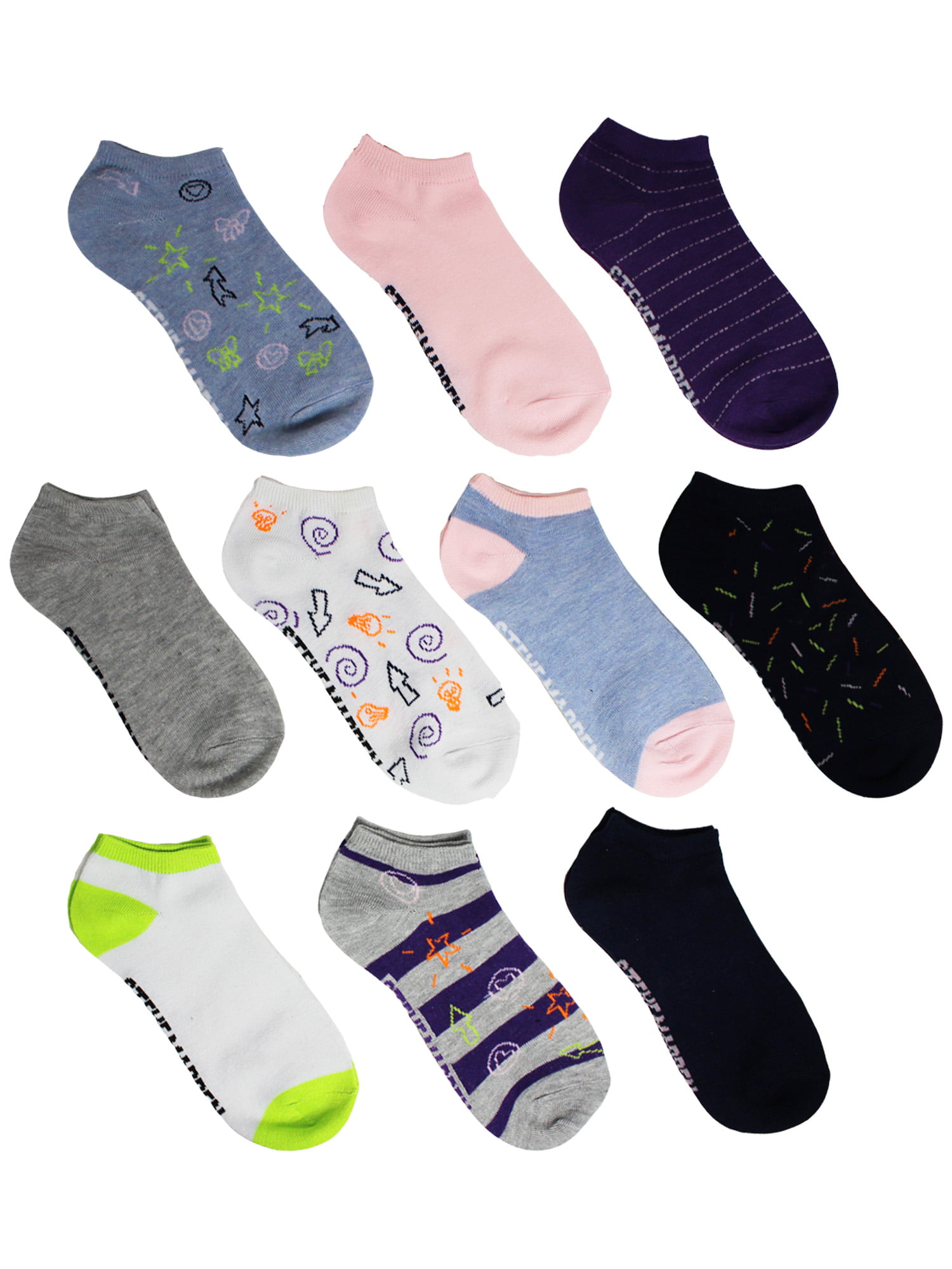 Steve Madden Girls Socks, 10 Pack Low Cut Fun Socks (Little Girls & Big ...