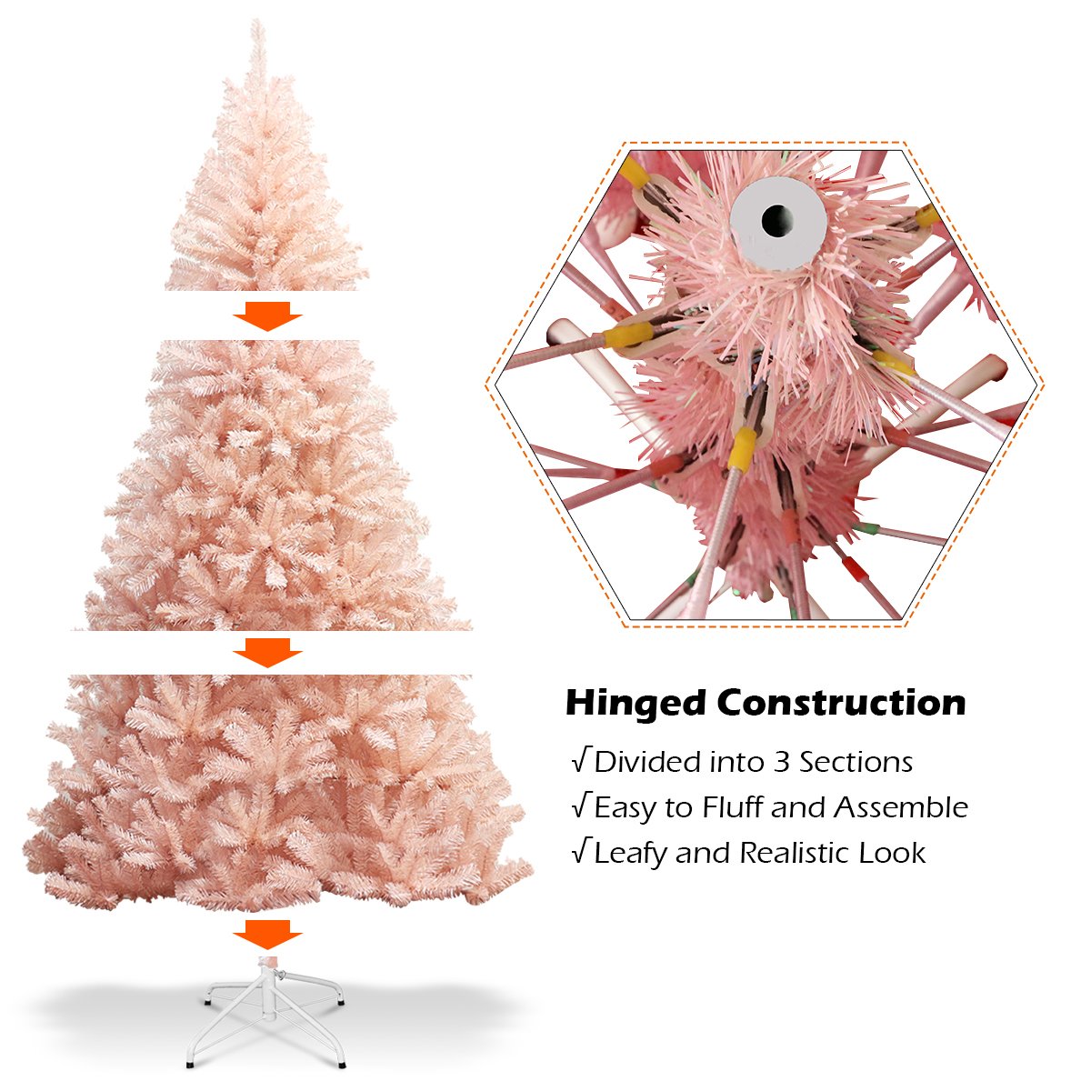 Costway 6ft Pink Christmas Tree Hinged Full Fir Tree Metal Metal Season,Pink - image 5 of 8