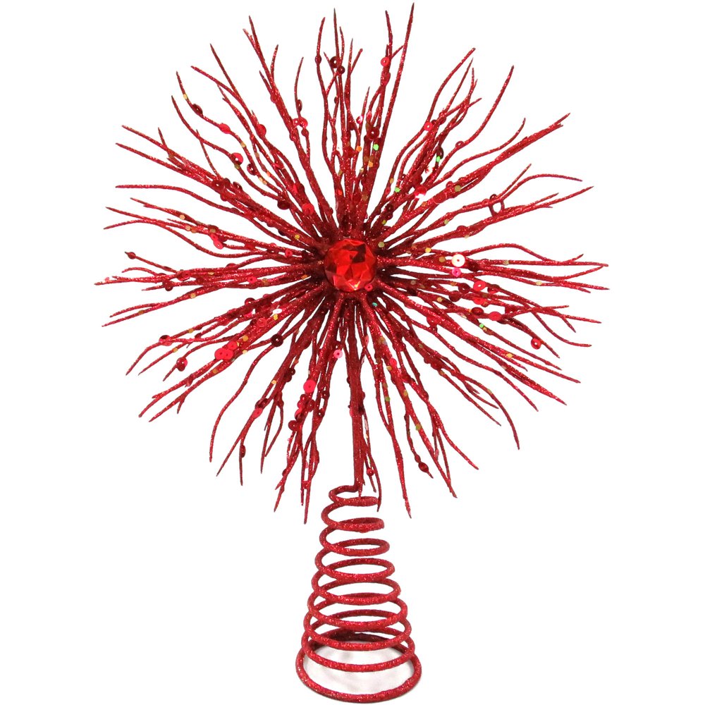 Holiday Time Christmas Decor 12" Glitter Red Starburst Tree Topper