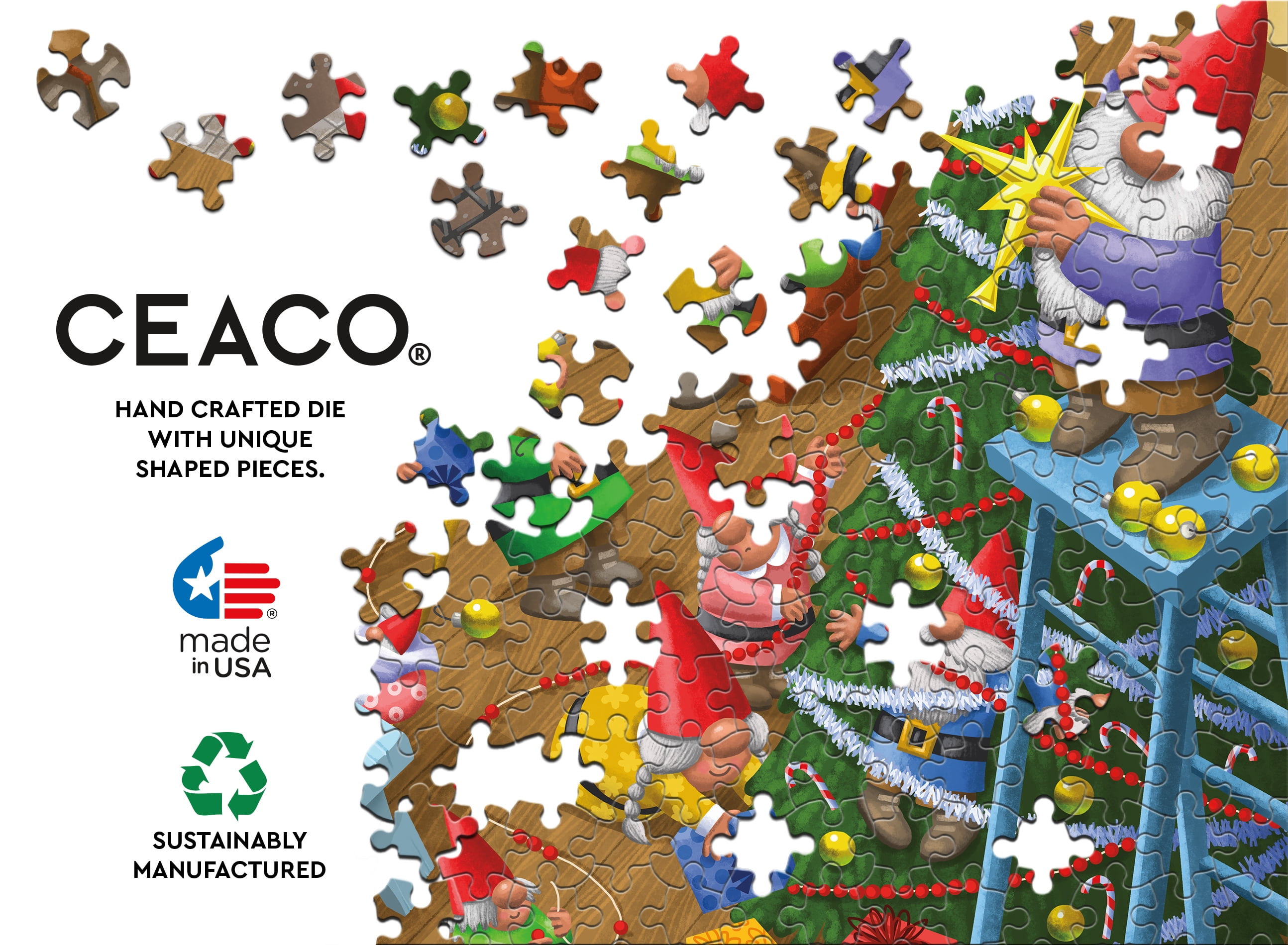 Ceaco 300-Piece Holiday Christmas Time Gnomes Interlocking Jigsaw Puzzle