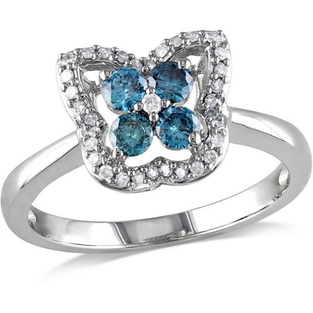 1/2 Carat T.W. Blue and White Diamond 14kt White Gold Butterfly Ring